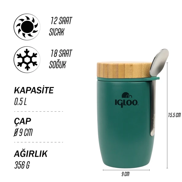 Igloo Bamboo Yemek Termosu 500ml-YEŞİL - Resim 3