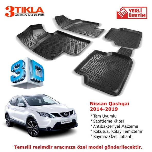 Nissan Qashqai 2014-2020 Premium 3D Havuzlu Paspas Seti ürün görseli 1