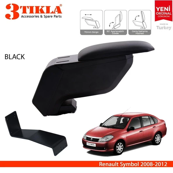 Renault Symbol 2008-2012 Delmesiz Çelik Ayaklı Siyah Kolçak Kol Dayama ürün görseli 1