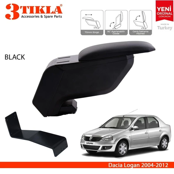 Dacia Logan 2004-2012 Delmesiz Çelik Ayaklı Siyah Kolçak Kol Dayama ürün görseli 1