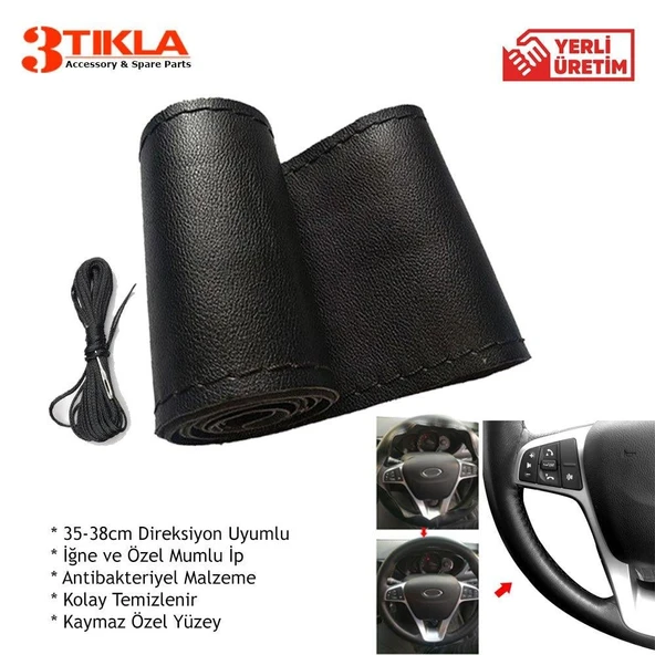 Premium Siyah direksiyon Kılıfı Siyah Dikişli ürün görseli 1