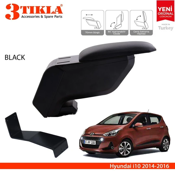 Hyundai i10 2013-2019 Delmesiz Çelik Ayaklı Siyah Kolçak Kol Dayama ürün görseli 1