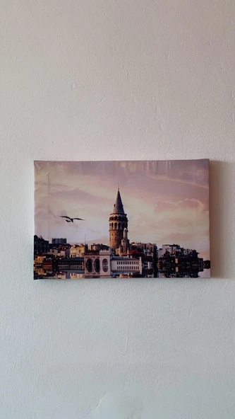 Galata Kulesi Manzaralı Natürel Tasarım Ahşap Çerçeve Ev İşyeri Ofis Duvar Kanvas Tablo SHR1 ürün görseli 1