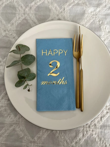 Gold Yaldızlı Mavi Happy 2 Yaş Months Garson Katlama Peçete 16 Adet ürün görseli 1