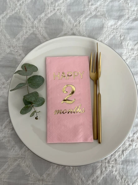Gold Yaldızlı Pembe Happy 2 Yaş Months Garson Katlama Peçete 16 Adet ürün görseli 1