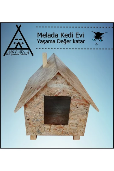 MELADA Kedi Evi Dış Ortam Uygun Ahşap Kedi Evi OSB 50x50x35 cm ürün görseli 1