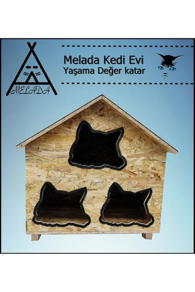 MELADA Kedi Evi Dış Ortam Uygun Ahşap Kedi Evi OSB 58x58x40 cm ürün görseli 1