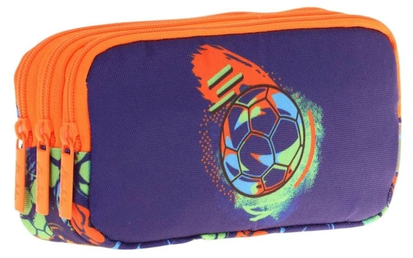Kaukko Kids Turuncu Lacivert, Futbol Topu Baskılı, Erkek Çocuk Üç Bölmeli Okul Kalem Çantası - L8269 ürün görseli 1