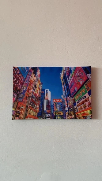Tokyo Akiba Manzaralı Natürel Tasarım Ahşap Çerçeve Ev İşyeri Duvar Kanvas Tablo SHR4 ürün görseli 1