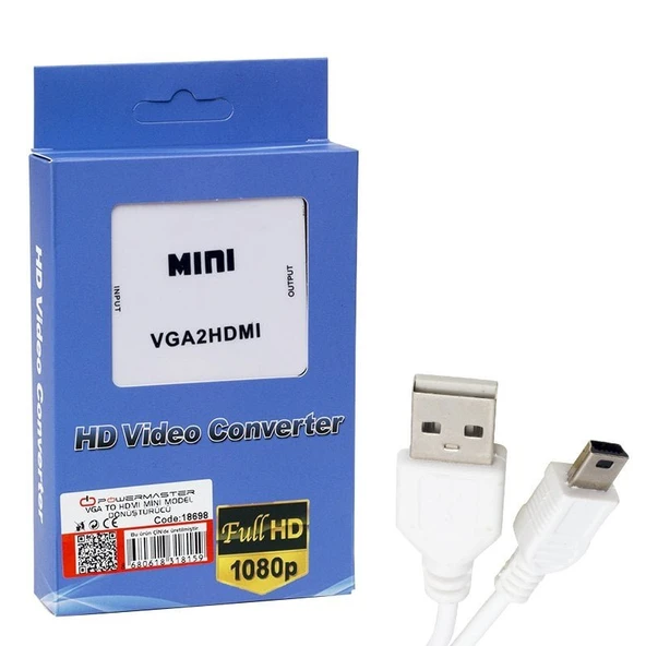PowerMaster PM-18698 VGA To HDMI Ses Girişli Dönüştürücü ürün görseli 1