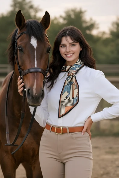 Walkenzo Geometrik At Desenli Modern Tasarım Kadın Kravat Fular ürün görseli 1