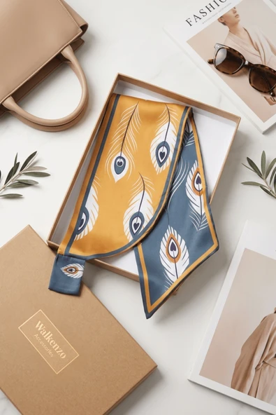 Walkenzo Tüy Desenli Çift Taraflı Kullanıma Uygun Kadın Kravat Fular ürün görseli 1