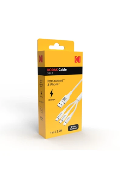 Kodak USB Kablosu Usb 3'ü 1 Arada Kablo/Usb Type-c Lightning Micro usb - Resim 2