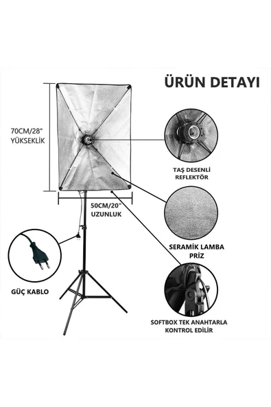 2'li Set Tek Duylu Ampulsüz Softbox - Resim 2