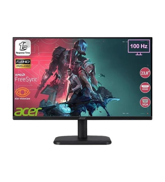 Acer 23.8" EK241Y Ebi 1ms 100Hz IPS VGA HDMI Vesa UM.QE1EE.E03 ürün görseli 1