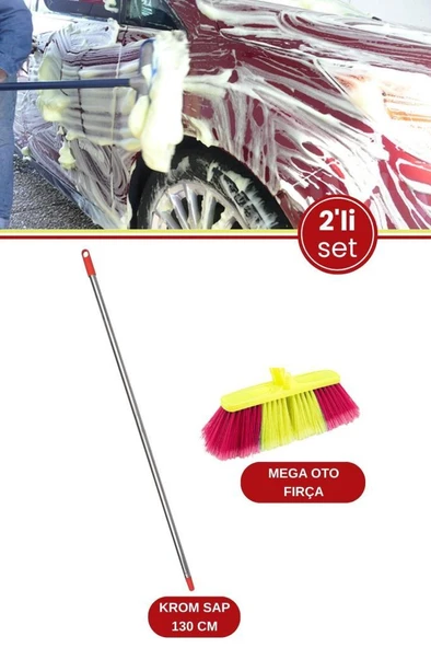 Profesyonel Mega Oto Fırçası ve Krom Sap Seti, Otomobil Minibüs Otobüs Yıkama Fırça + Krom Sap 130cm ürün görseli 1