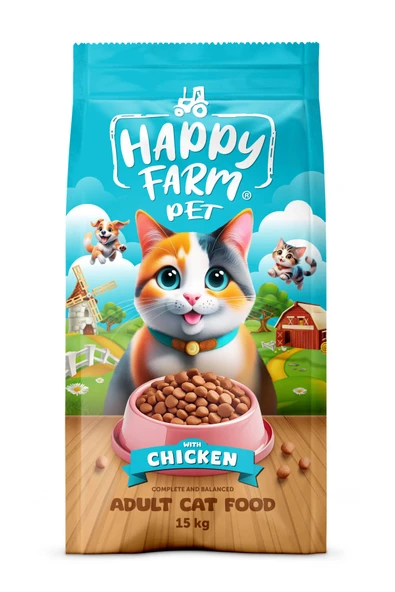 Happy Farm Yetişkin Kedi Maması Tavuk Etli 15 KG ürün görseli 1