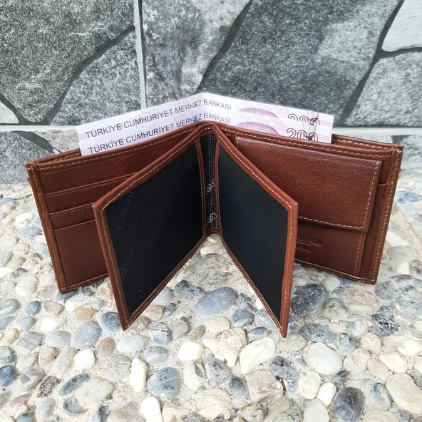Hakiki Deri Erkek Bozuk Para Gözlü Taba Cüzdan gvn-0133 ürün görseli 1