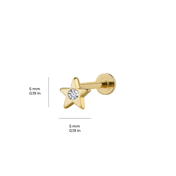 Tek Taşlı Yıldız Altın Piercing - Resim 2