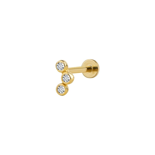 Üç Taşlı Altın Piercing ürün görseli 1