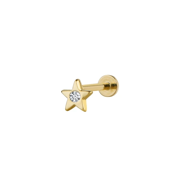 Tek Taşlı Yıldız Altın Piercing ürün görseli 1