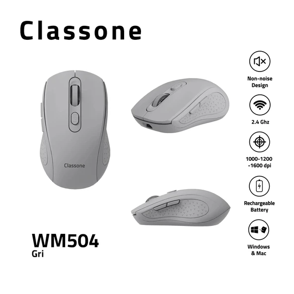 Classone WM504 2.4 Ghz Şarj Edilebilir Kablosuz Mouse -Siyah ürün görseli 1