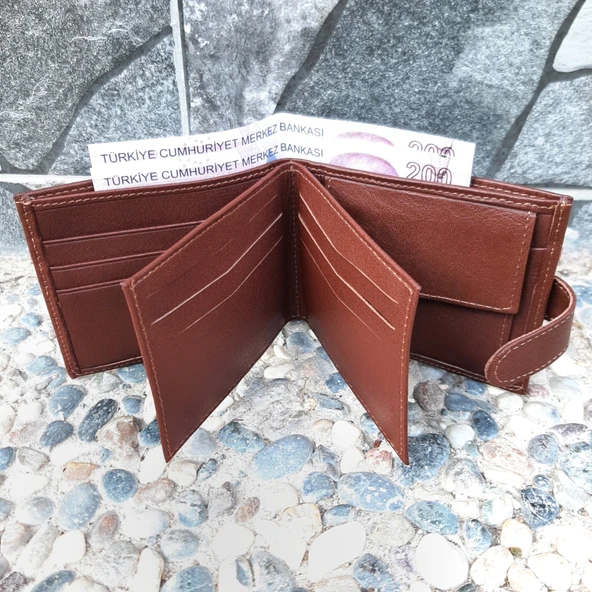 Hakiki Deri Erkek Bozuk Para Gözlü Çıtçıtlı Taba Cüzdan gvn-0134 ürün görseli 1
