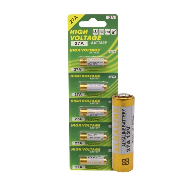 Powermaster MN27A 12 Volt 27A İnce Alarm Pili Alkaline Batarya (5'LI Paket) ürün görseli 1