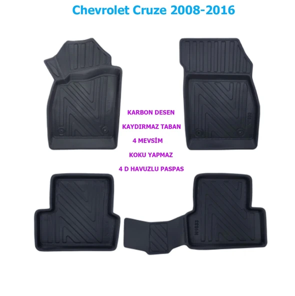 Chevrolet Cruze 2008-2016 4D Premium Havuzlu Paspas-Kaydırmaz Taban ürün görseli 1