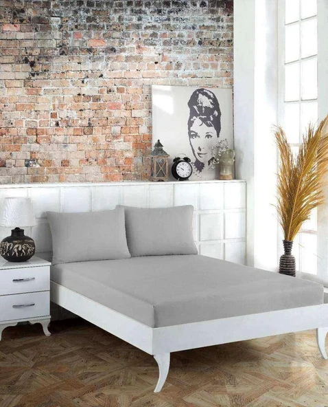 NİVEMESHOME 160*200 GRİ LASTİKLİ ÇARŞAF SETİ ürün görseli 1