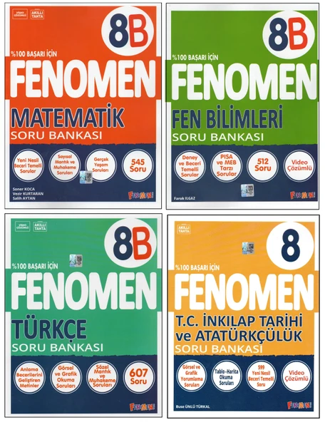FENOMEN 8. SINIF 8B MATEMATİK+FEN B.+TÜRKÇE+İNKILAP (4 KİTAP) ürün görseli 1