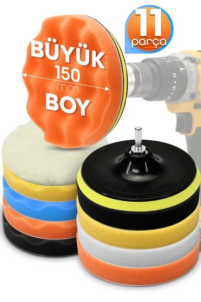 Büyük Boy 11 Parça 150mm Pasta Cila Polisaj Süngeri Seti Matkap Uyumlu Pasta Cila Parlatma Pedi Seti ürün görseli 1
