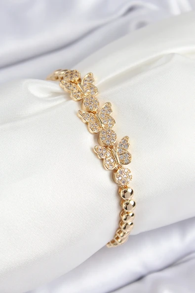Pirinç Zirkon Taşlı Kelebek Model Gold Renk Kadın Bileklik - EBJ250726W36809 ürün görseli 1