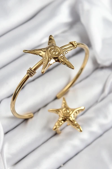 Pirinç Deniz Yıldızı Model Gold Renk Bileklik Yüzük Set - EBJ250726W36902 ürün görseli 1