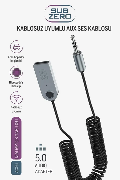 Subzero AX80 Araç Teyp Bluetooth Çevirici  ,AUX Dönüştürücü ,Kablosuz Müzik & Çağrı ürün görseli 1