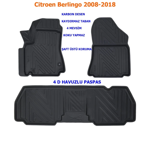 Citroen Berlingo 2008-2018 4D Premium Havuzlu Paspas ürün görseli 1