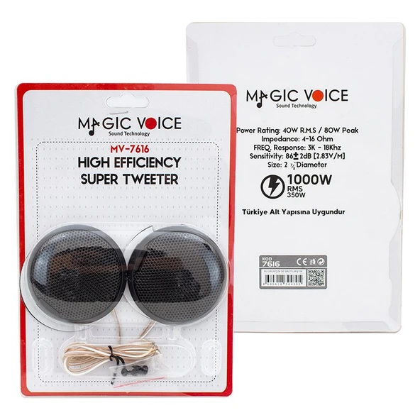 Magicvoice MV-7616 80 Watt Maks / 40 Watt Rms Güç Slim Kasa Oto Tweeter ürün görseli 1