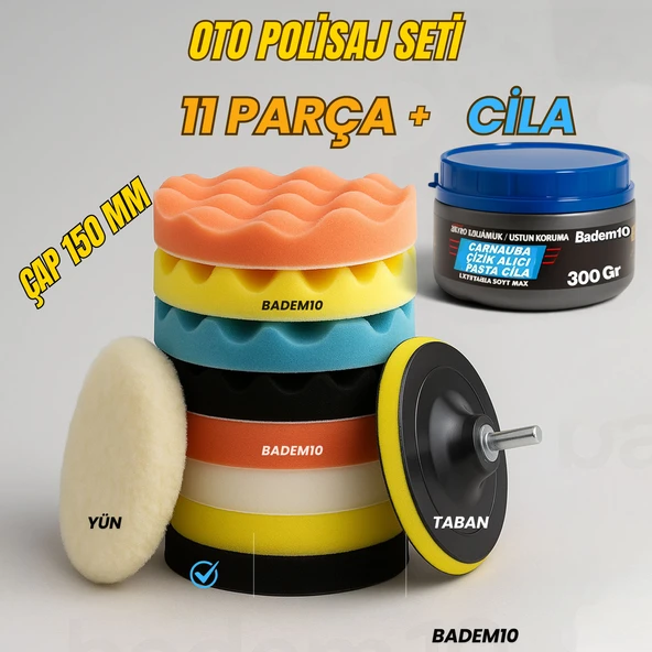 Pasta Cila Polisaj Süngeri Seti + 300 Gr Cila 150 mm Matkap Uyumlu Oto Seramik Wax Parlatma Pedi ürün görseli 1