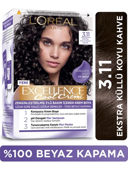 Excellence Cool Creme Saç Boyası – 3.11 Ekstra Küllü Koyu Kahve ürün görseli 1