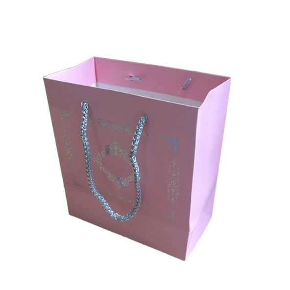 Karton Hediye Çantası Gümüş Saray Desenli 20X20X10 CM (10 Adet)  Pembe ürün görseli 1