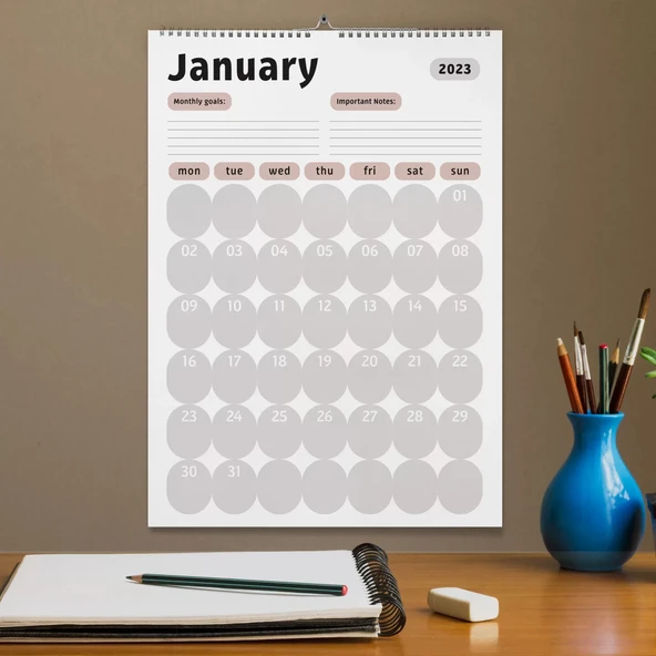 2026 Duvar Takvimi, Aylık Planlama Duvar Takvimi, Duvar Planlayıcısı, Pastel Boho Renk ürün görseli 1