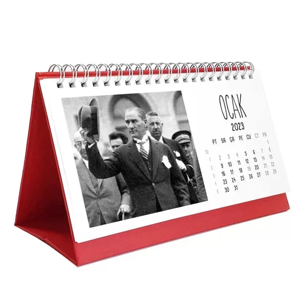 2026 Atatürk Takvimi - Atatürk Fotoğraflı 2026 Masa Takvimi - Kırmızı Renk ürün görseli 1