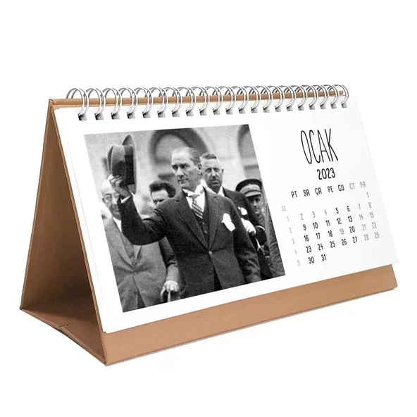 2026 Atatürk Takvimi - Atatürk Fotoğraflı 2026 Masa Takvimi - Kahverengi ürün görseli 1