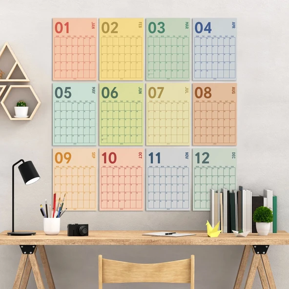 2026 Duvar Takvimi, A4, 33X48 cm, Poster Takvim, Aylık Planlayıcı Takvim, Boho Renkler ürün görseli 1