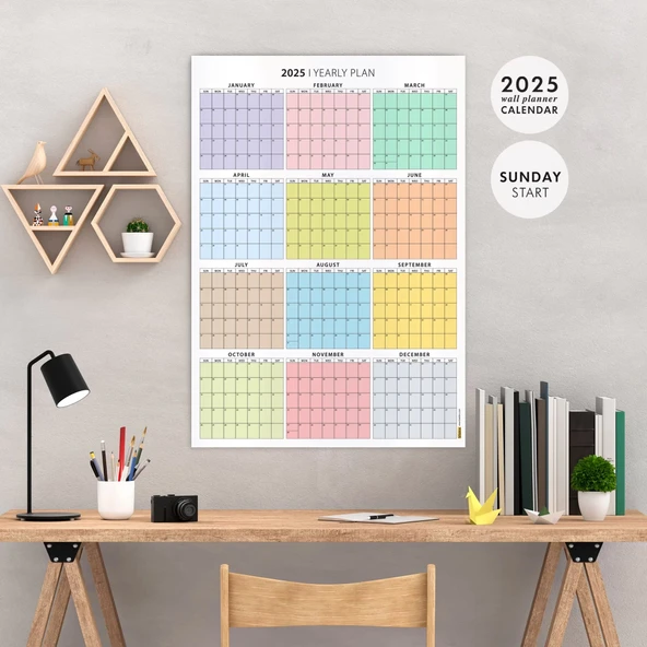 Amerikan Standardı 2026 Yıllık Planlayıcı Duvar Takvimi, Rengarenk, United States Calendar, Colourful Pastel ürün görseli 1