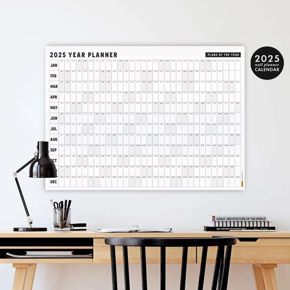 2026 Yıllık Planlayıcı Duvar Takvimi, Aylık Planlayıcı Aile Takvimi, Siyah Beyaz Yatay Takvim ürün görseli 1