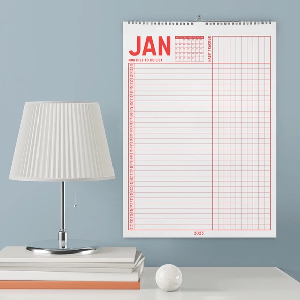 2026 Yıllık Planlayıcı Duvar Takvimi, A4, 33x48 cm, Alışkanlık Takipçisi, 2026 Wall Planner, Monthly Habbit Tracker, To ürün görseli 1