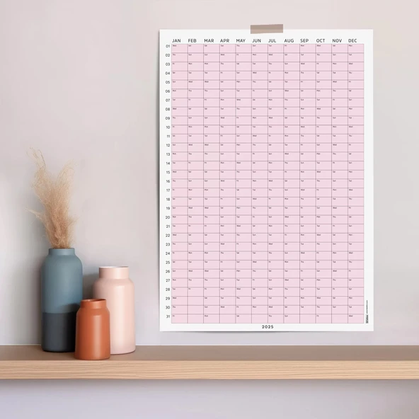 2026 Yıllık Takvim Planlayıcı, Planlayıcı Duvar Takvimi, Pastel Pembe Renk ürün görseli 1
