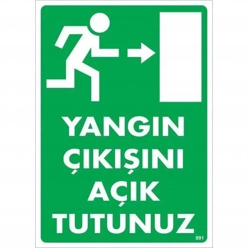 Mey İthalat® Yangın Çıkışını Açık Tutunuz Sağ Uyarı Levhası 25x35 KOD:891 ürün görseli 1