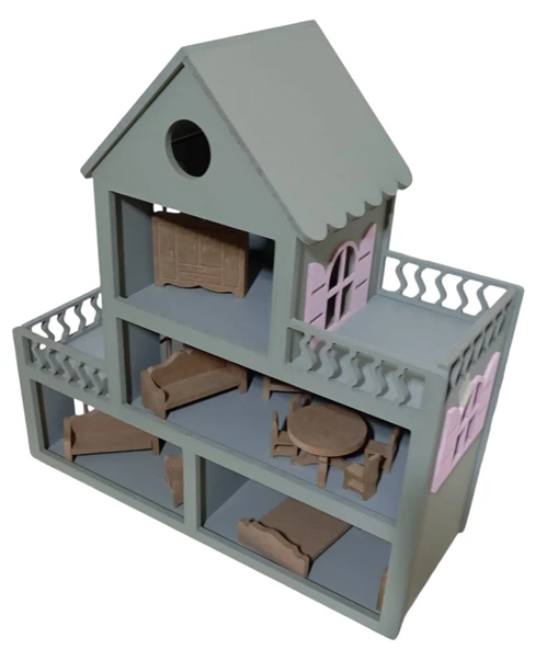 Boyalı Oyuncak Ahşap Barbie Evi - Resim 5